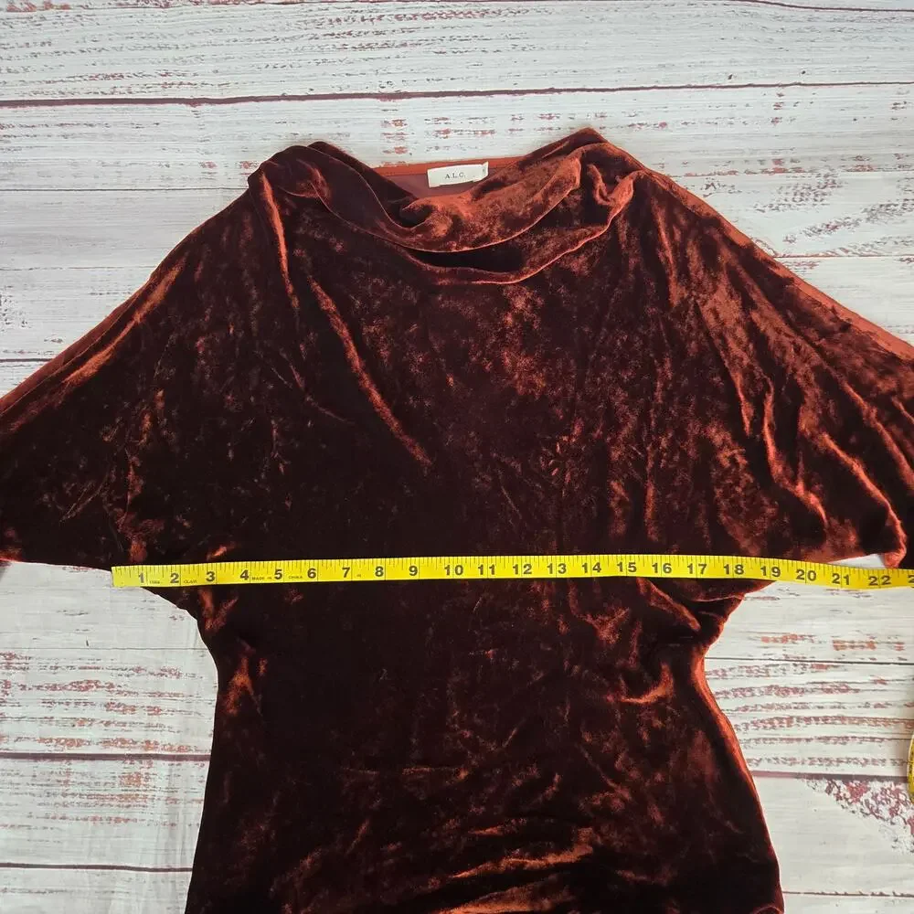 A.L.C. Miller Crushed Velvet Top 0 Cognac Brown Dolman Sleeve Soft Drapey Earthy